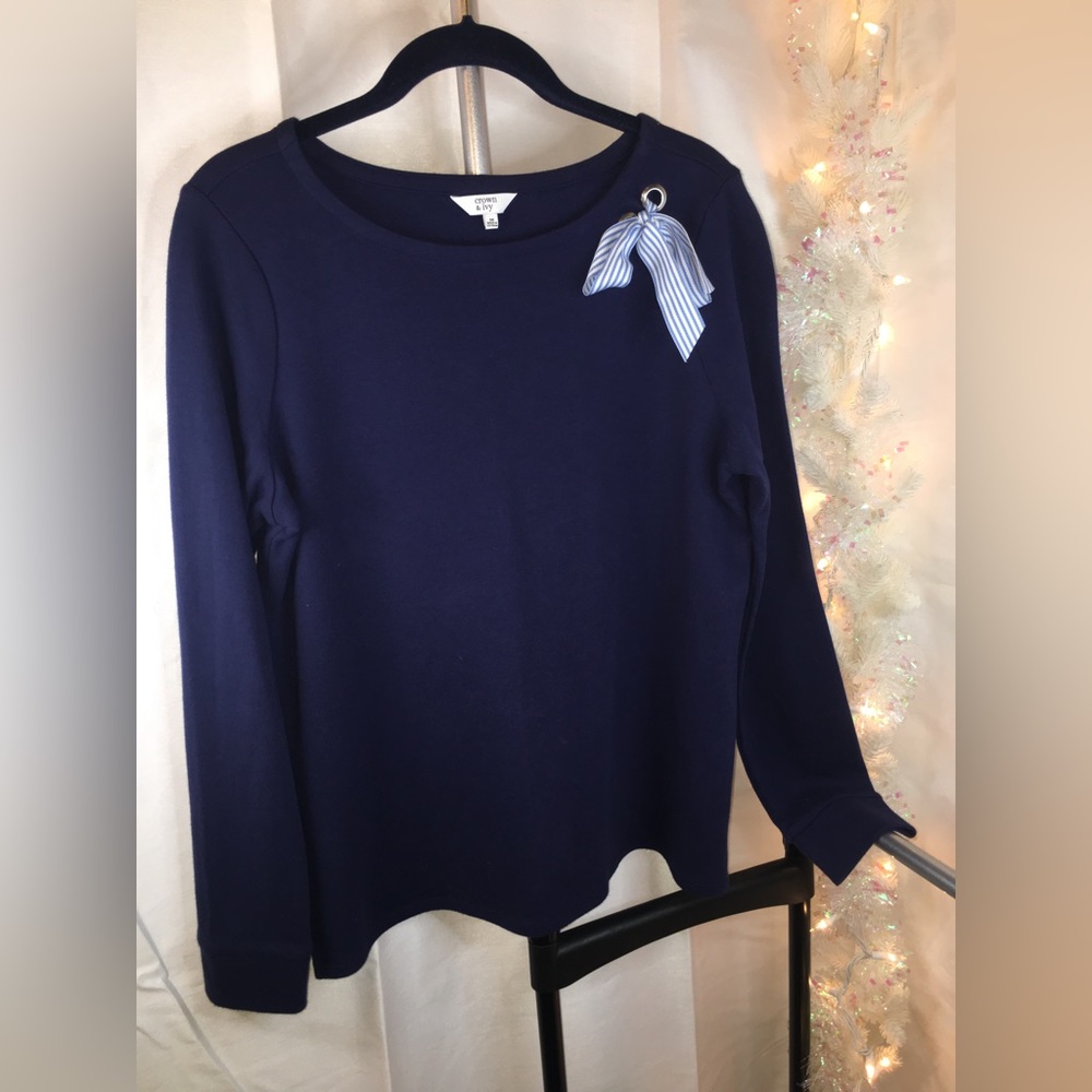 Crown & Ivy | Women’s Navy Blue 100% Cotton Long Sleeve Top